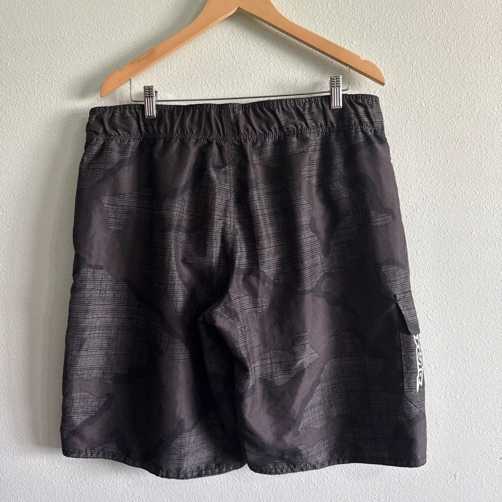 Vintage No Fear Board Shorts‎ Mens Large Black Camo Mesh Lined Beach Y2K Pocket